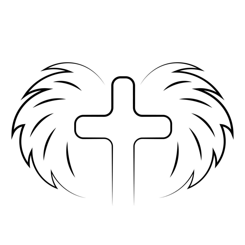 Christian icon Cross and Wings in linear vector