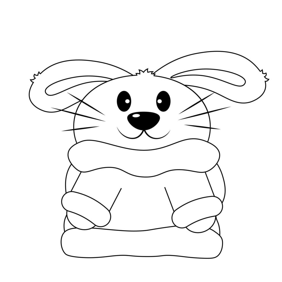 Cute Rabbit on Chrismas sweater. Draw illustration in black and white vector