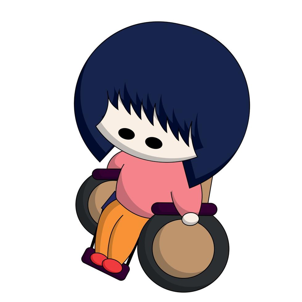 Cartoon cute Asian girl in a wheelchair in color vector