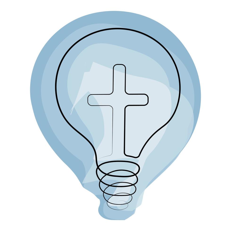 Cross and light bulb in linear in watercolor vector