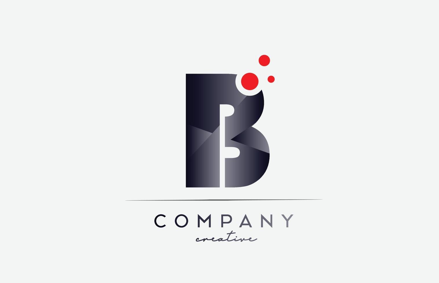 B alphabet letter logo icon with grey color and red dot. Design suitable for a business or company vector