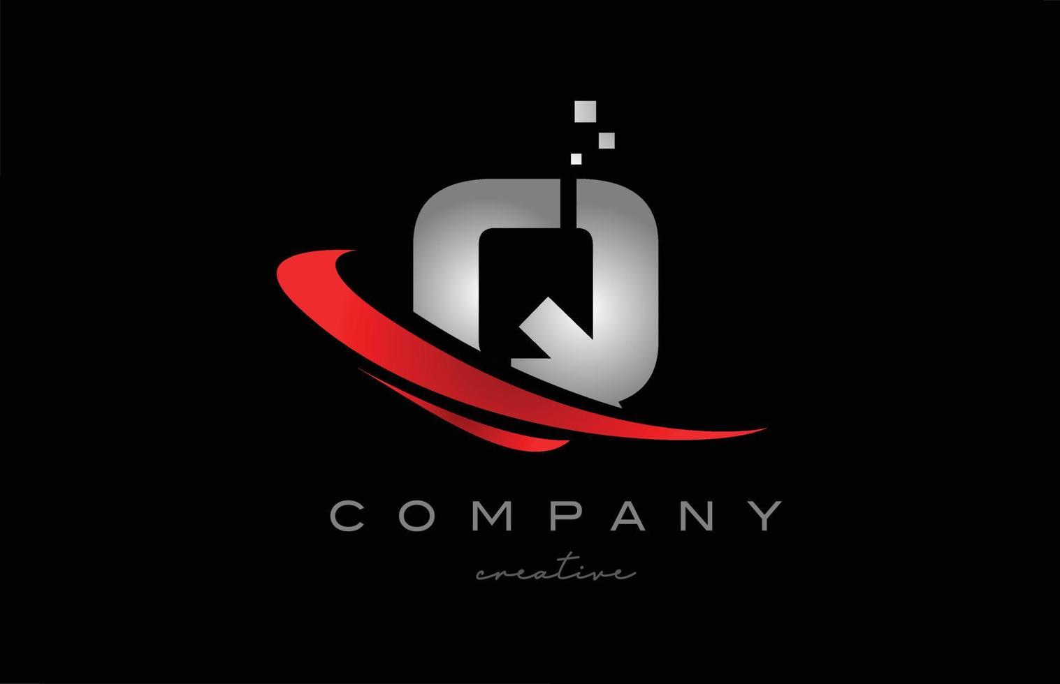 rojo swoosh q icono del logotipo de la letra del alfabeto con color gris. diseño adecuado para un negocio o empresa vector