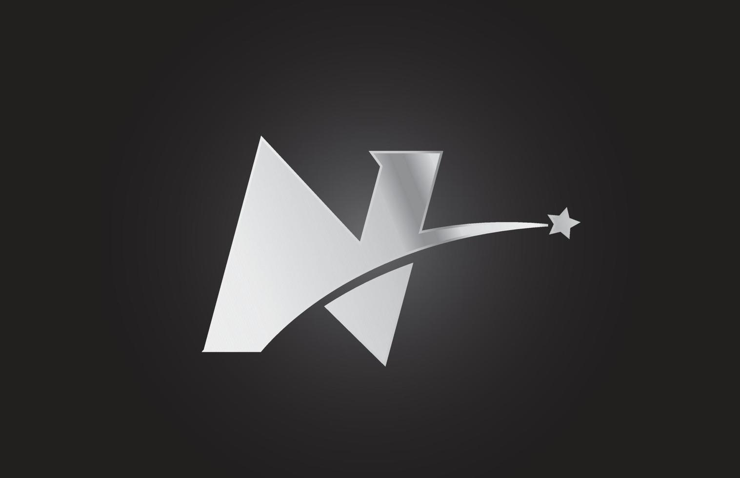 silver metal N alphabet letter logo icon with star. Creative design for business or company vector