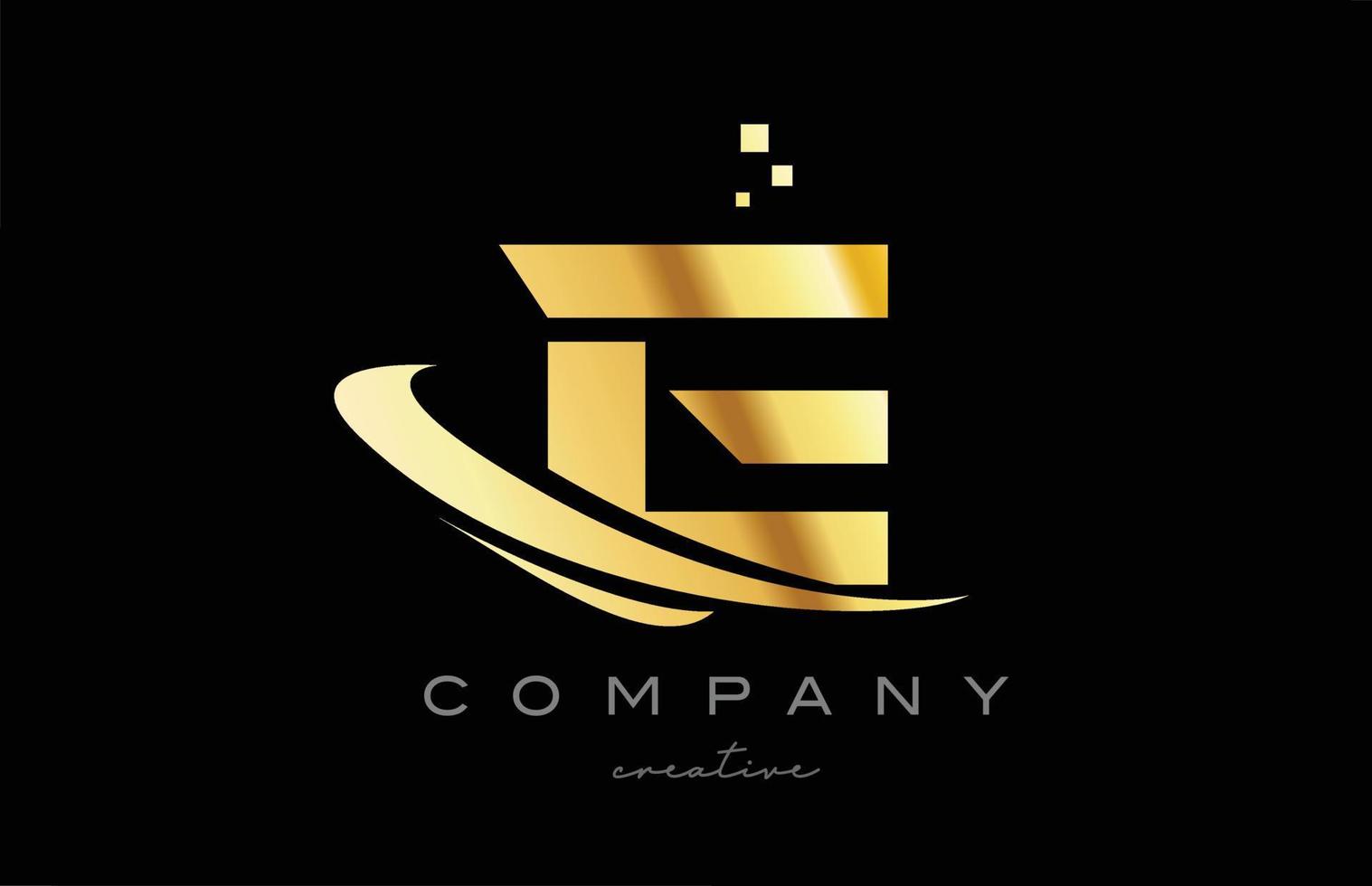icono del logotipo de la letra del alfabeto dorado dorado swoosh e con color amarillo. diseño para una empresa o negocio vector