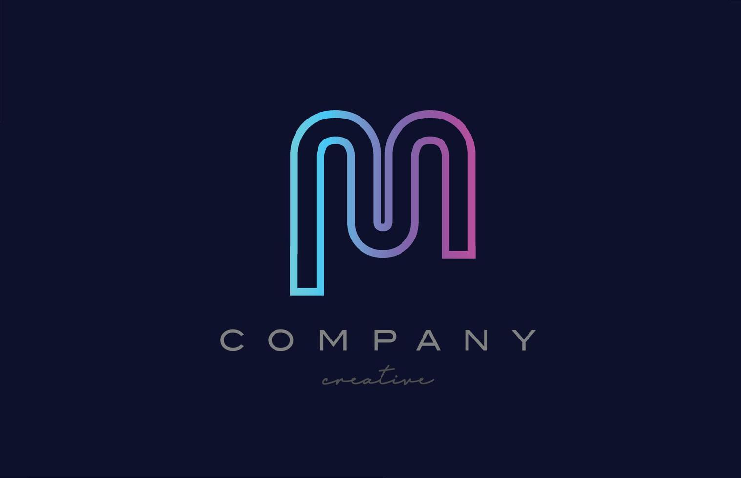 pink blue M alphabet letter logo icon. Creative template for a company or business with line design vector