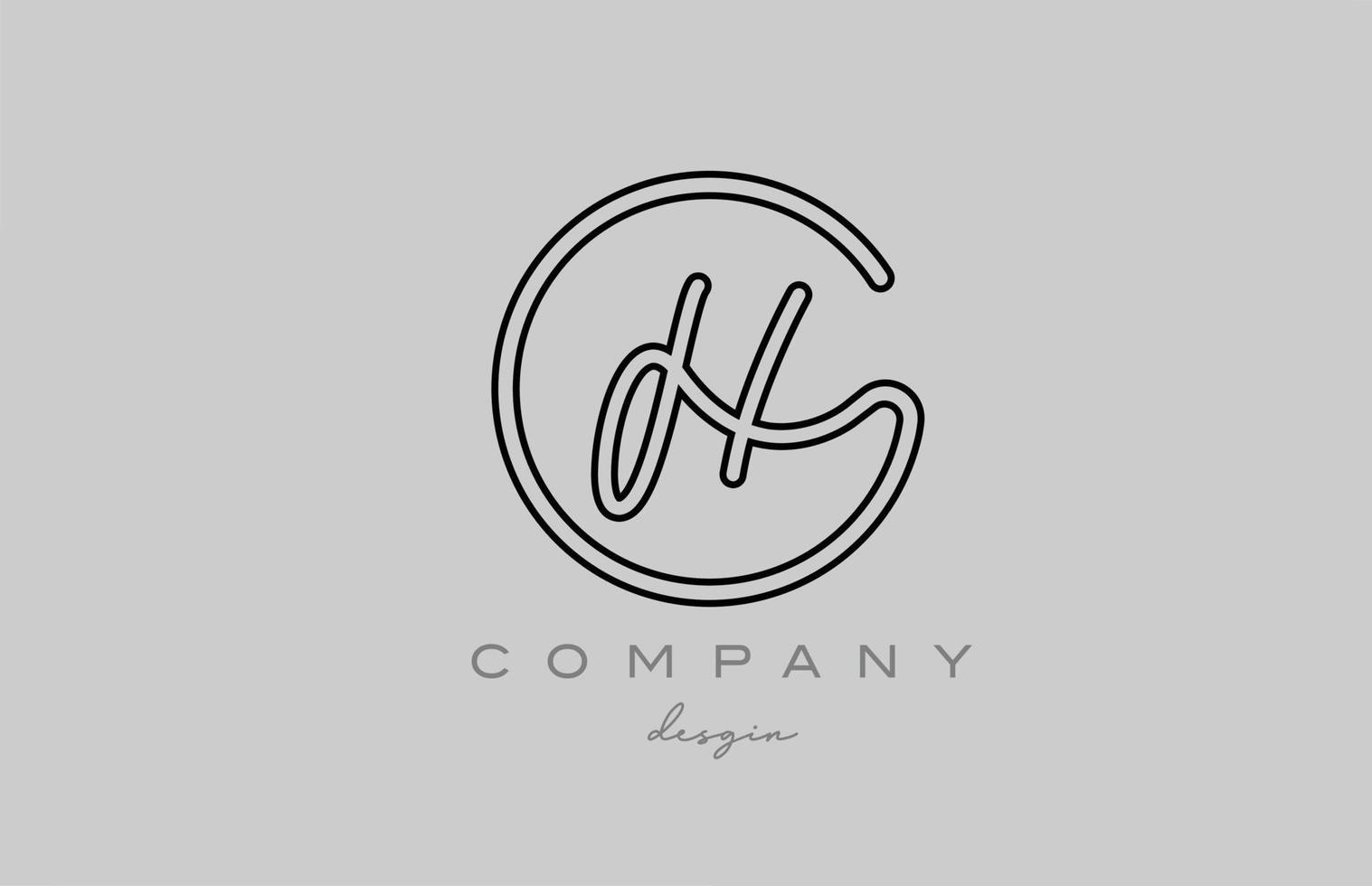 black and grey H alphabet letter logo icon design with line. Handwritten template for business and company vector