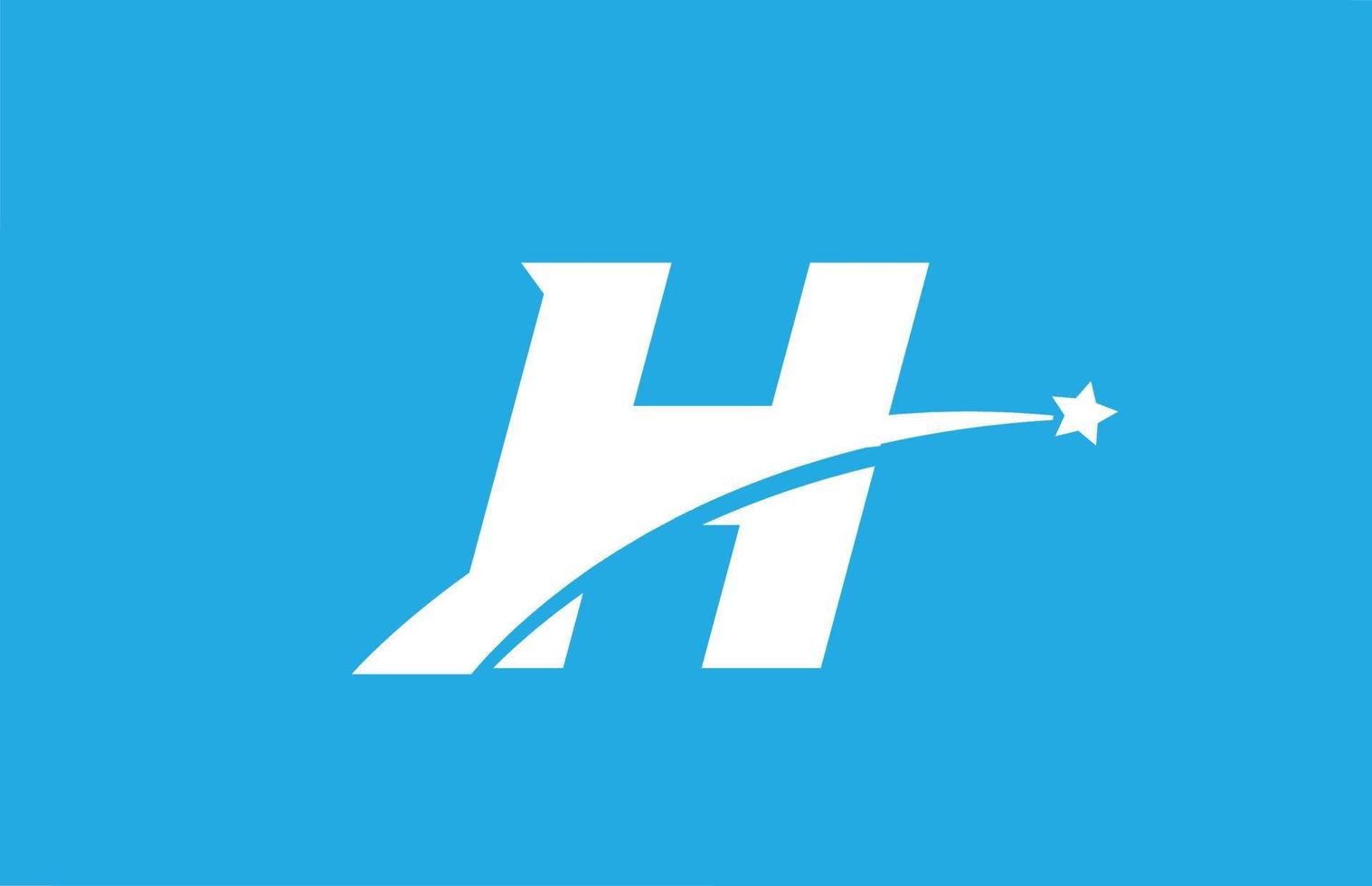 H white alphabet letter logo icon with star. Creative design for business or company on blue background vector