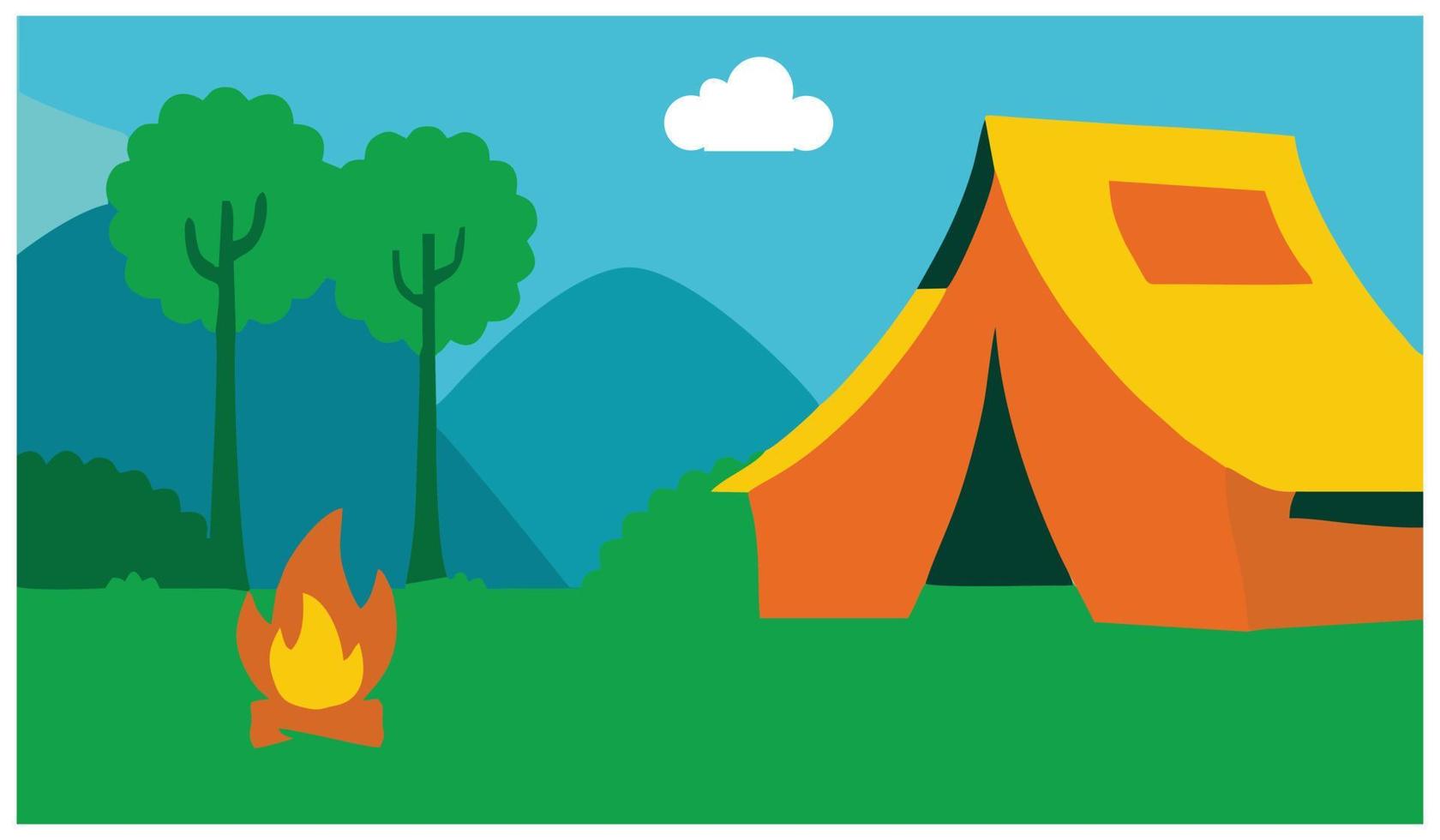 camping design over landscape background vector illustration in flat design style. Suitable for student camp designs or wild nature camp designs