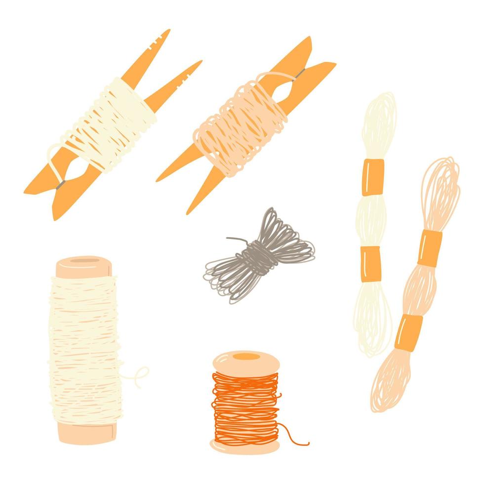 Threads set, embroidery sewing floss. Vector hand drawn illustration.