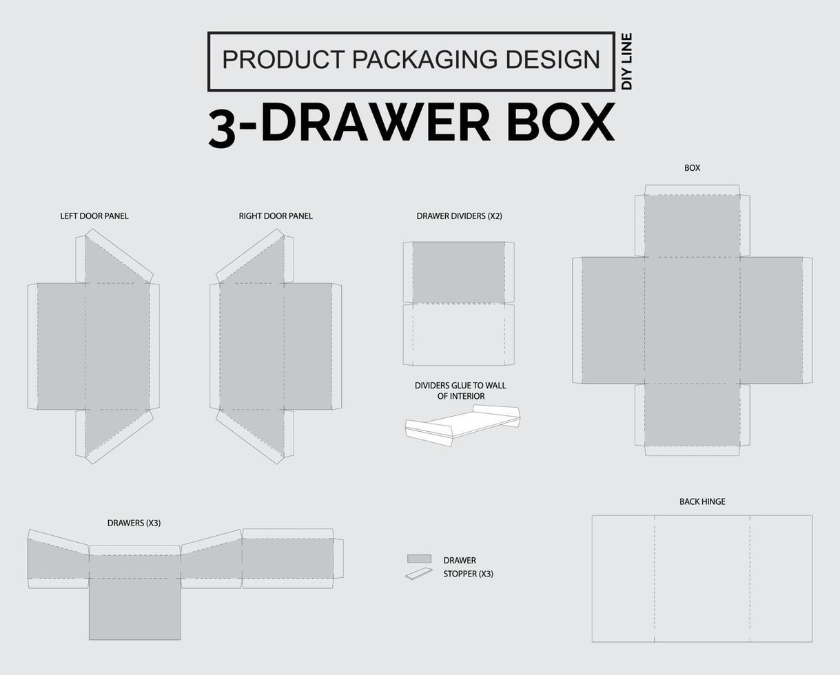 Caja de 3 cajones con diseño de embalaje de producto personalizado vector