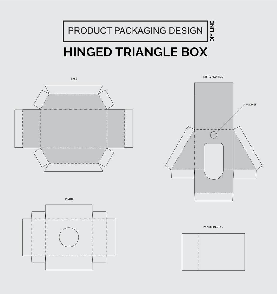 CUTOMIZE PRODUCT PACKAGING DESIGN HINGED TRIANGLE BOX vector