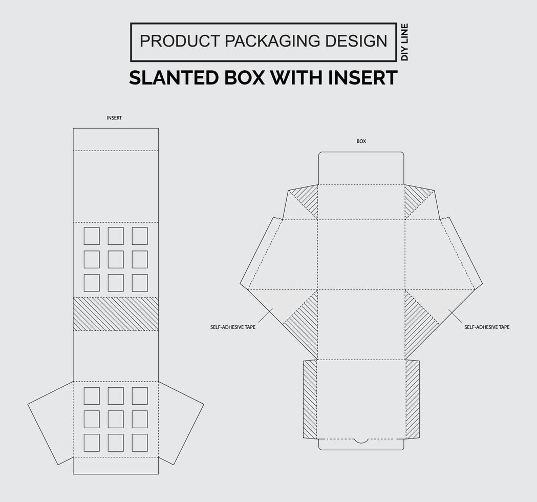 Caja inclinada de diseño de embalaje de producto personalizado con inserto vector