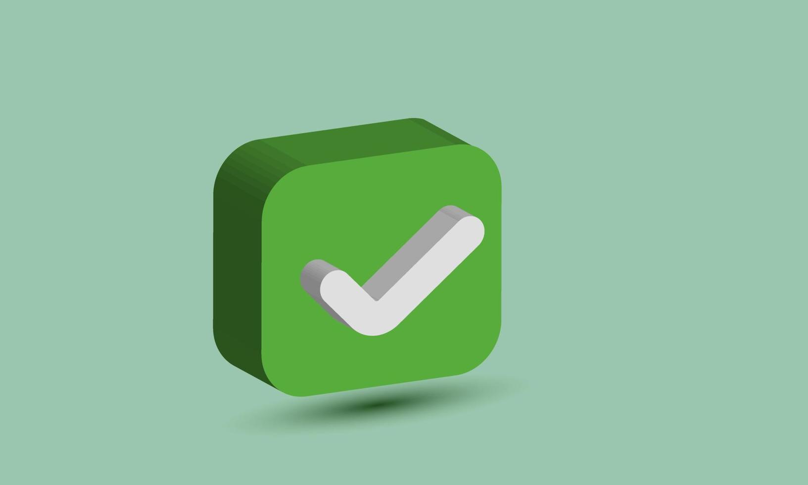 illustration realistic check mark green icon over lime style 3d creative isolated on background vector