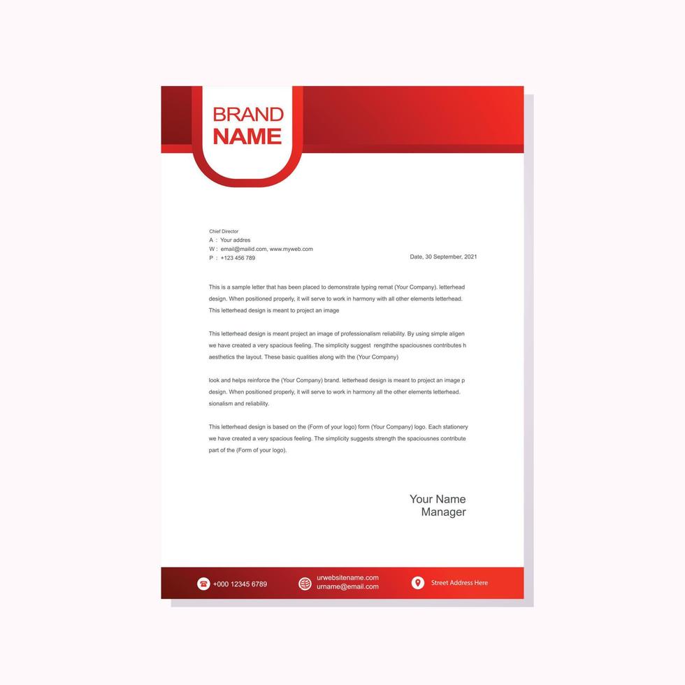Modern letterhead design template with red vector