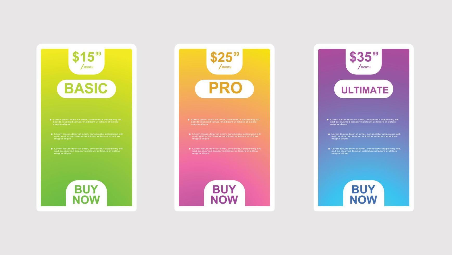 set of pricing table, order, box, button, list for web vector