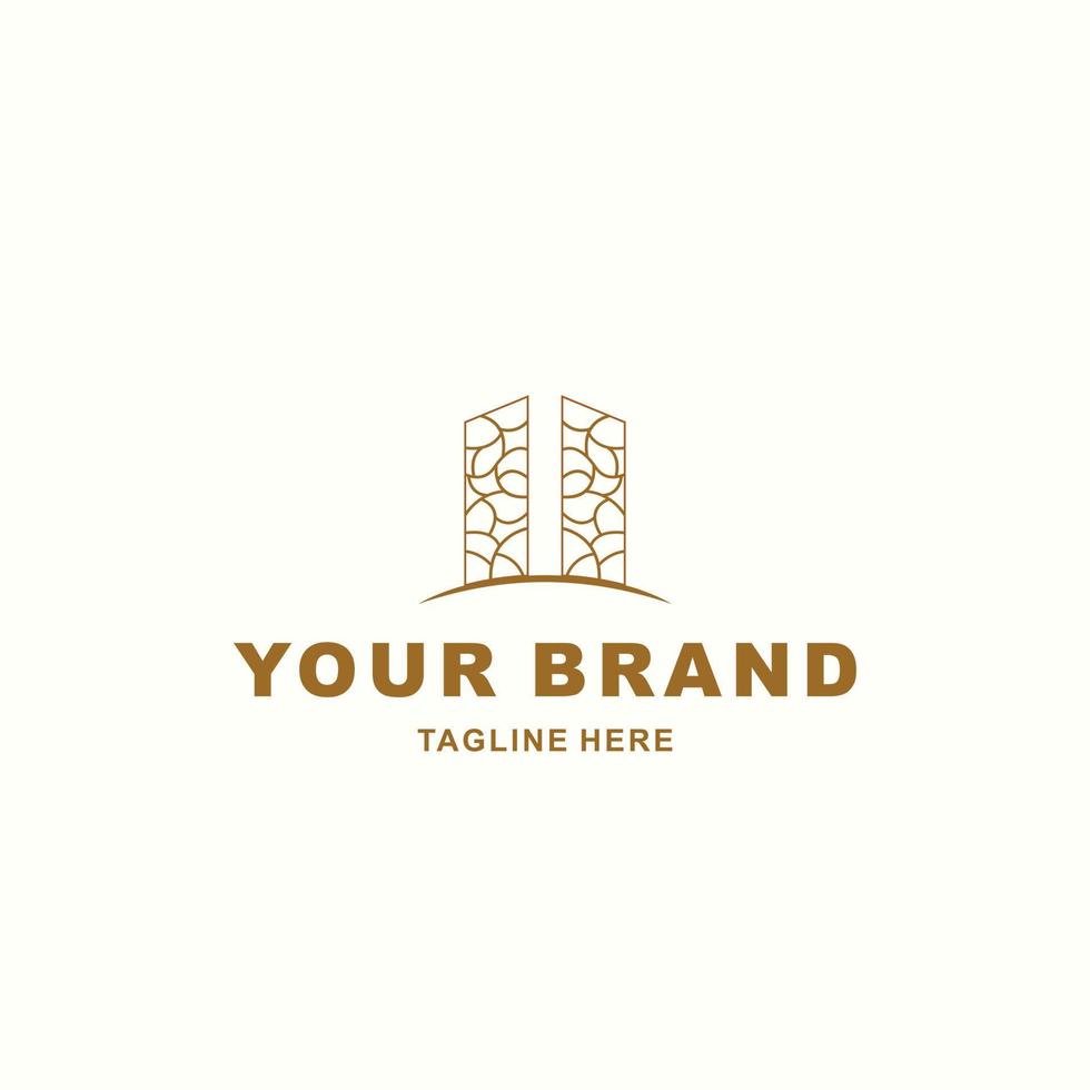 M letter logo and wood carving in the shape of a building vector