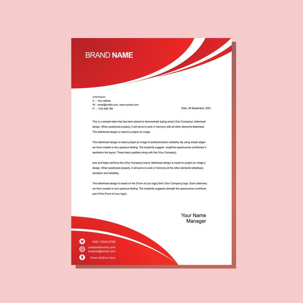 Modern letterhead design template with red vector
