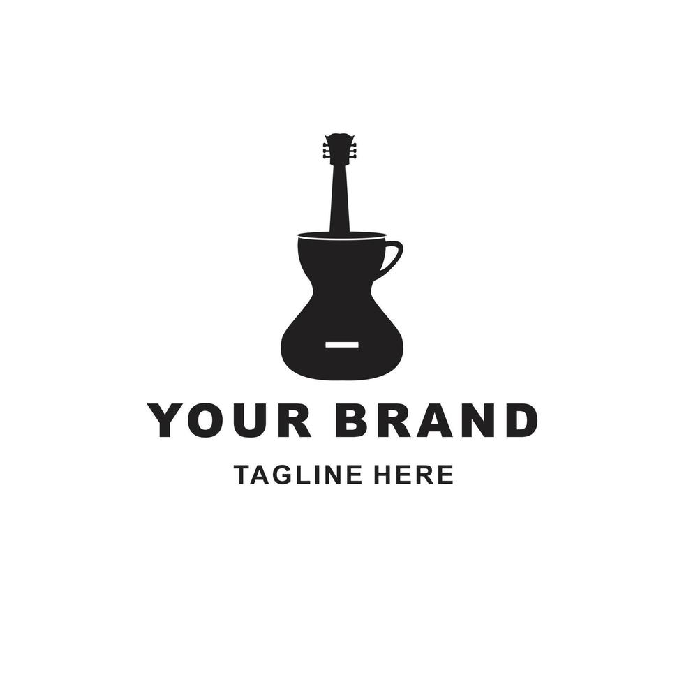 logotipo de guitarra y taza de café adecuada para restaurante y logotipo de café musical vector