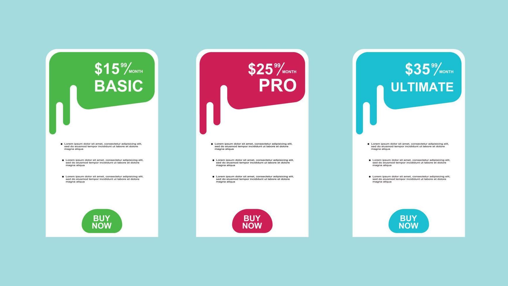 set of pricing table, order, box, button, list for web vector
