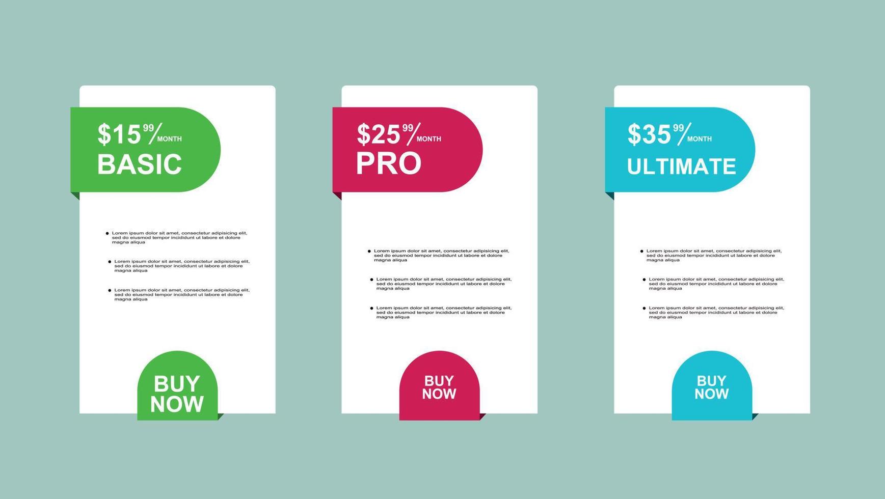 set of pricing table, order, box, button, list for web vector