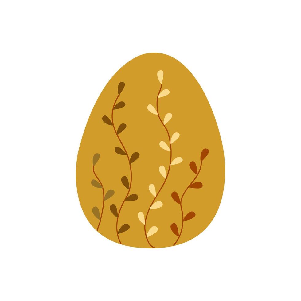 Easter egg decorated. Twigs with leaves. Vector isolated