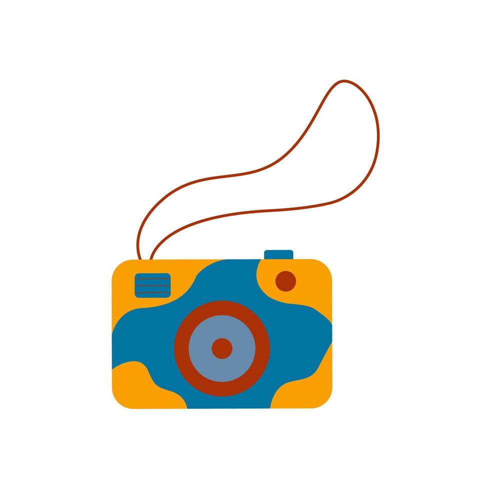 Stylish camera with blue and yellow print vector illustration