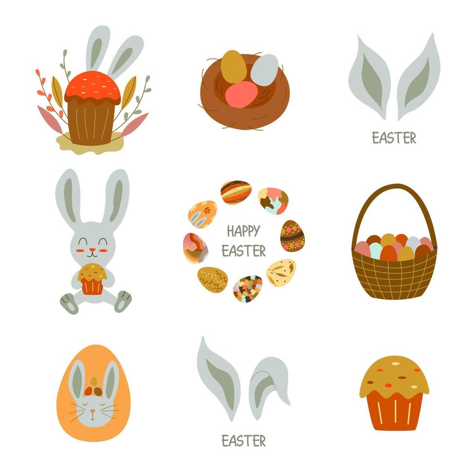 Set of elements for Easter. Vector cartoon