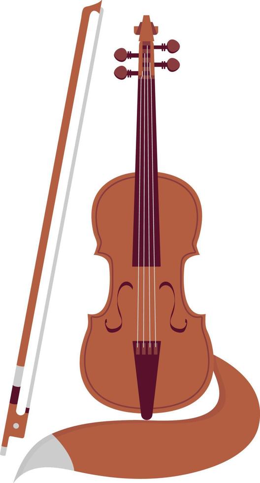 Violin with a fox tail. Classical musical instrument. Vector isolated illustration