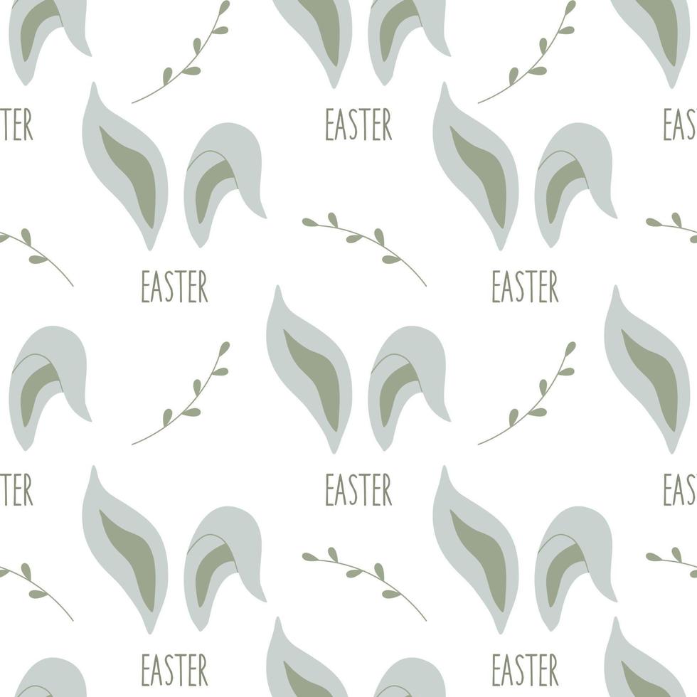 Seamless pattern with bunny ears, willow twigs. Happy Easter. Vector