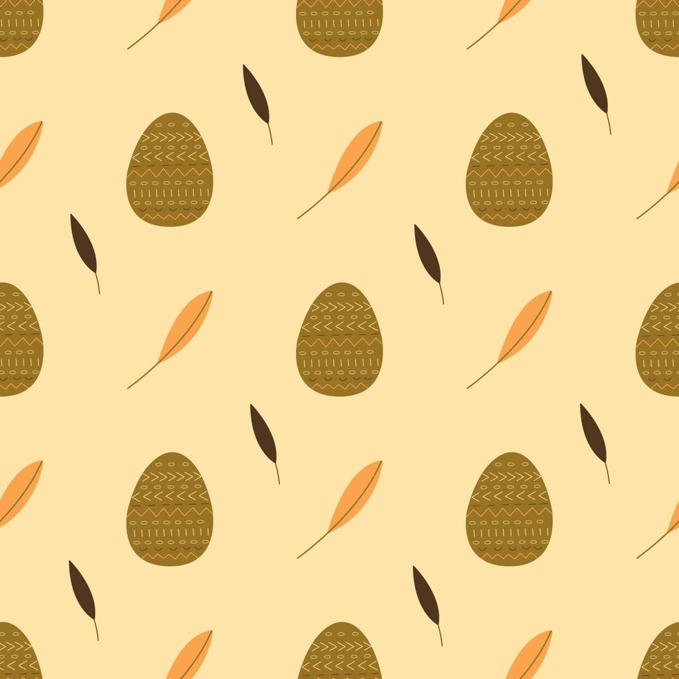 patrón sin costuras con huevos de Pascua y hojas. vector