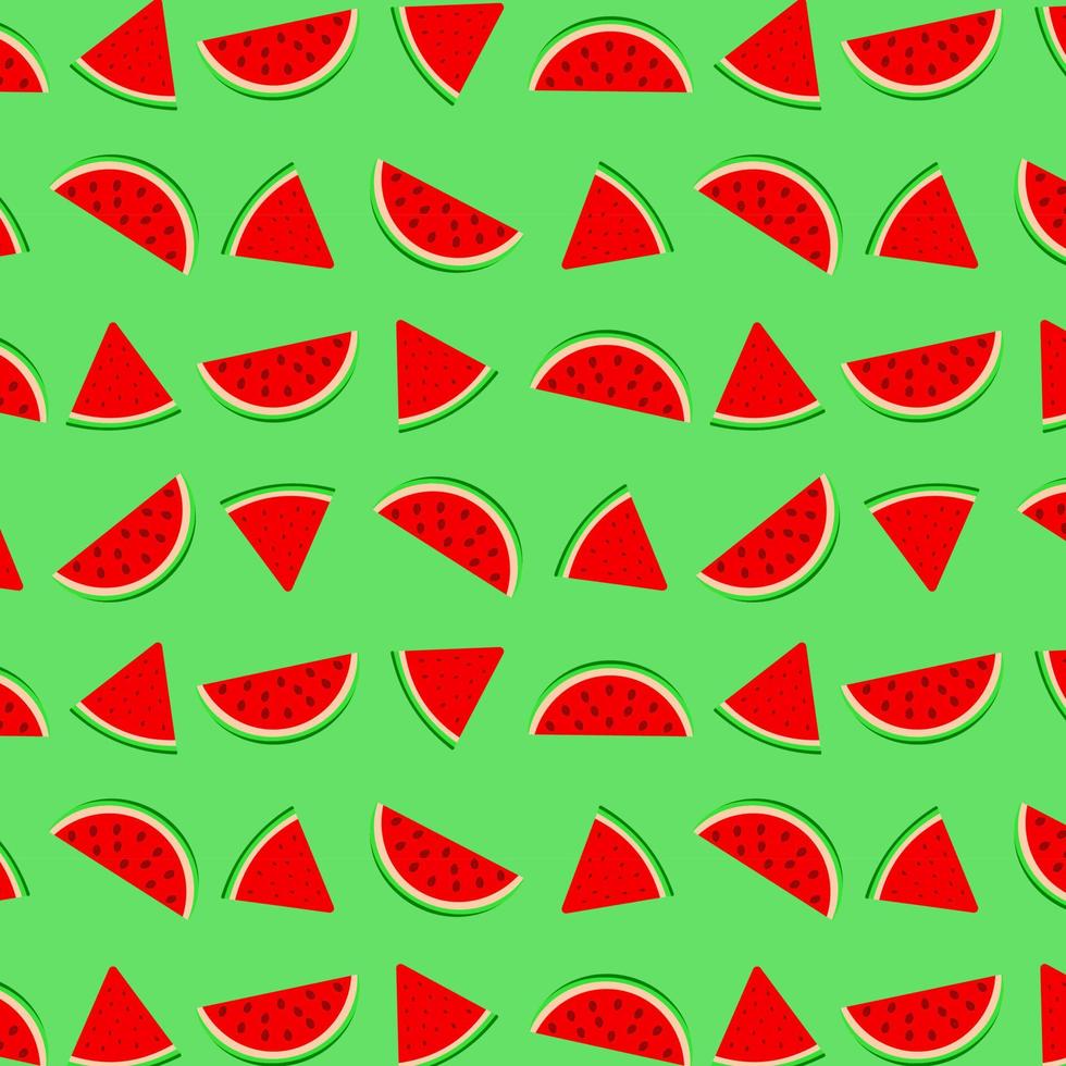 Seamless pattern with watermelon slices on a green background. Ripe tasty vitamin fruit vector