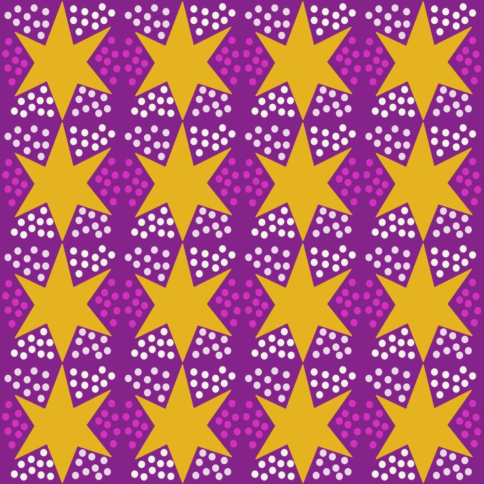 Yellow star in purple polka dot square background. Vector