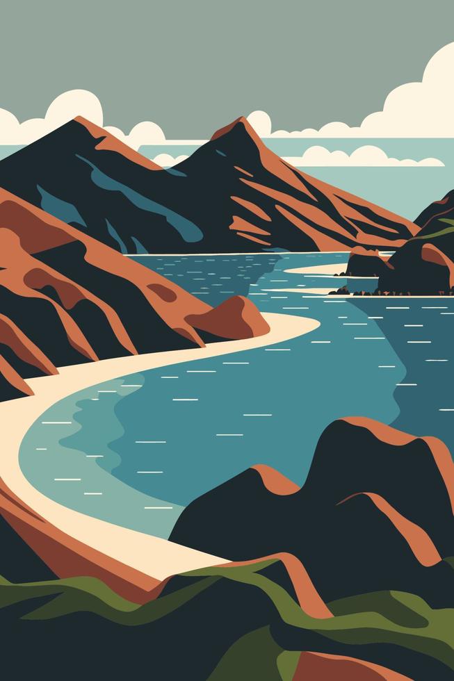 atracción turística de la isla de padar indonesia en ilustración vectorial vector