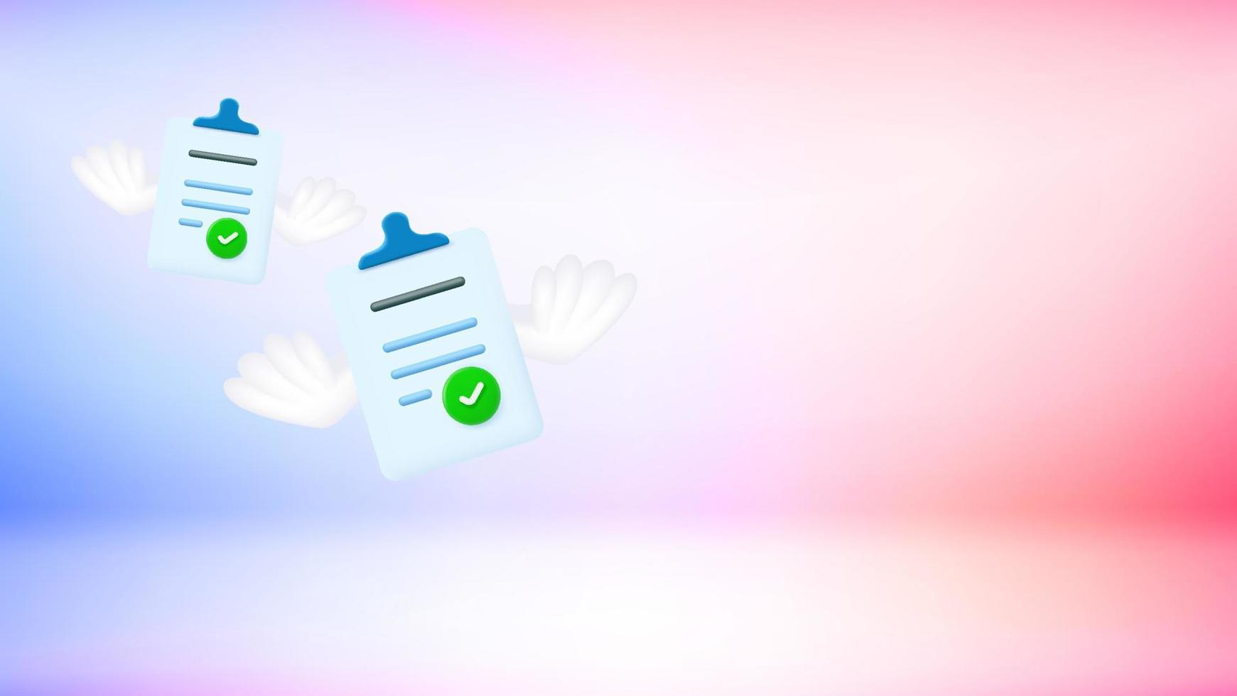 Flying documents. 3d vector banner with copy space