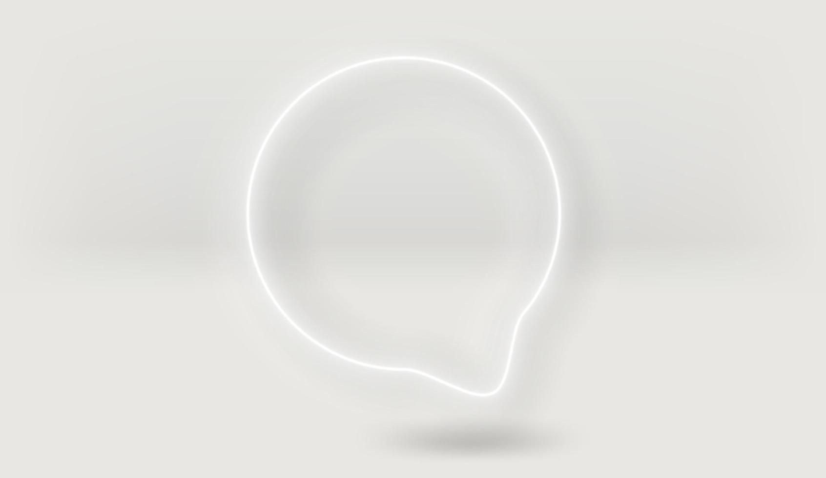 Neon glow white speech bubble on white background. 3d vector mockup