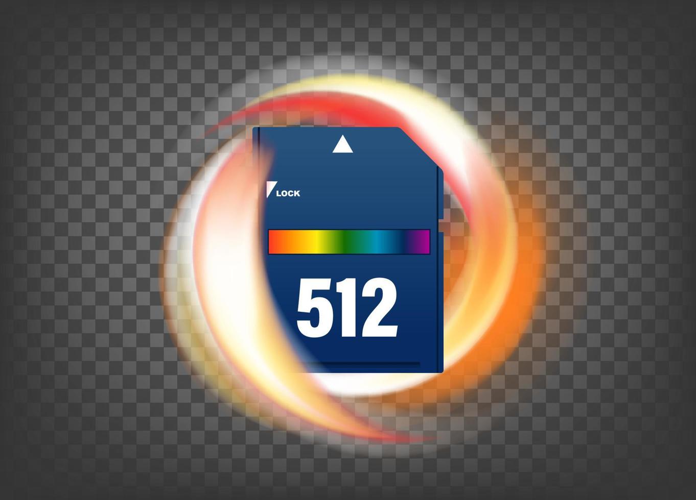 Flaming memory card icon isolated on trandparent. 3d vector icon with fire effect