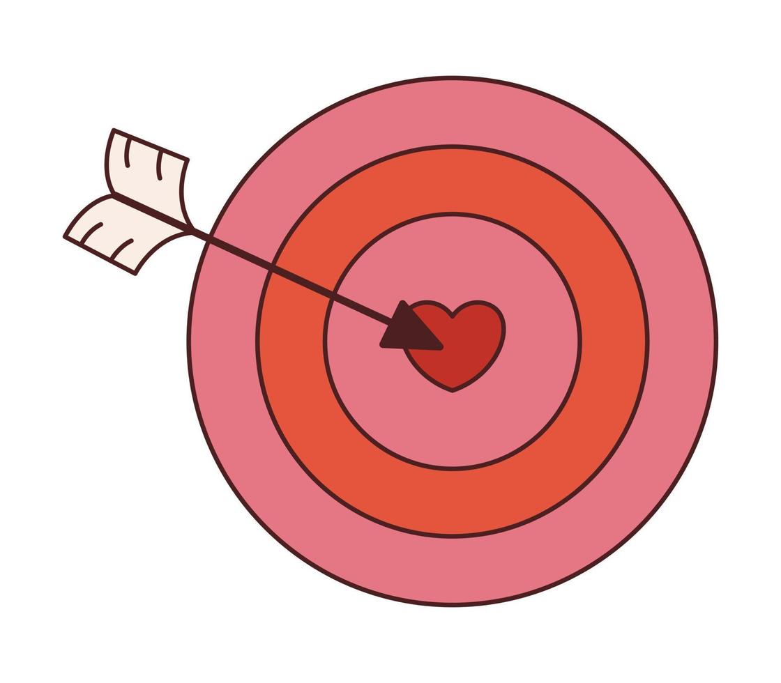 Vector retro target with heart in center. Target and arrow y2k. Happy Valentines day. Hitting the target. Love and romance.