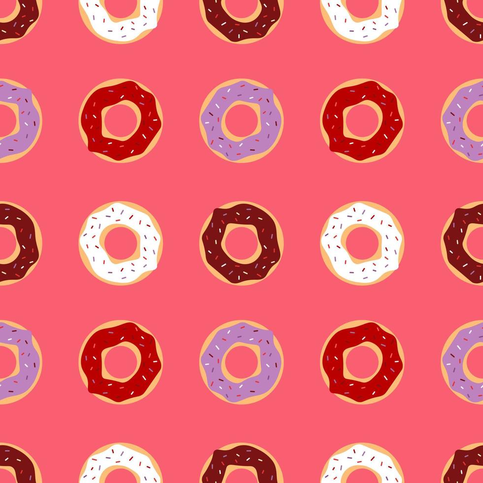 Vector seamless pattern with cute donuts. Colorful sweet icing doughnuts.