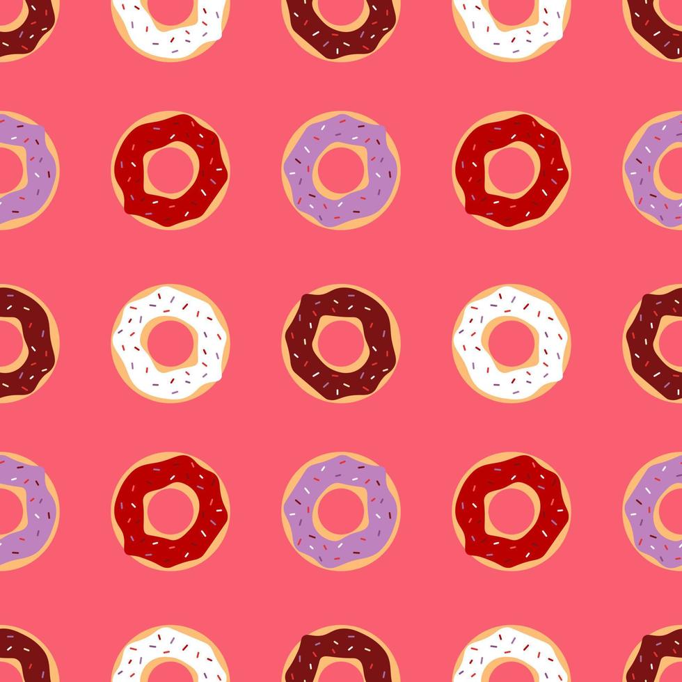 Vector seamless pattern with cute donuts. Colorful sweet icing doughnuts.