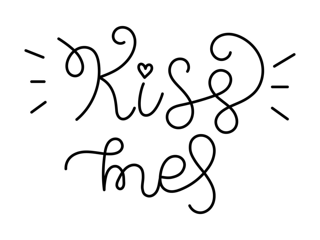 Vector Valentines day handwritten lettering phrase. Kiss me text. Romantic quotes for greeting cards, banners and other design.