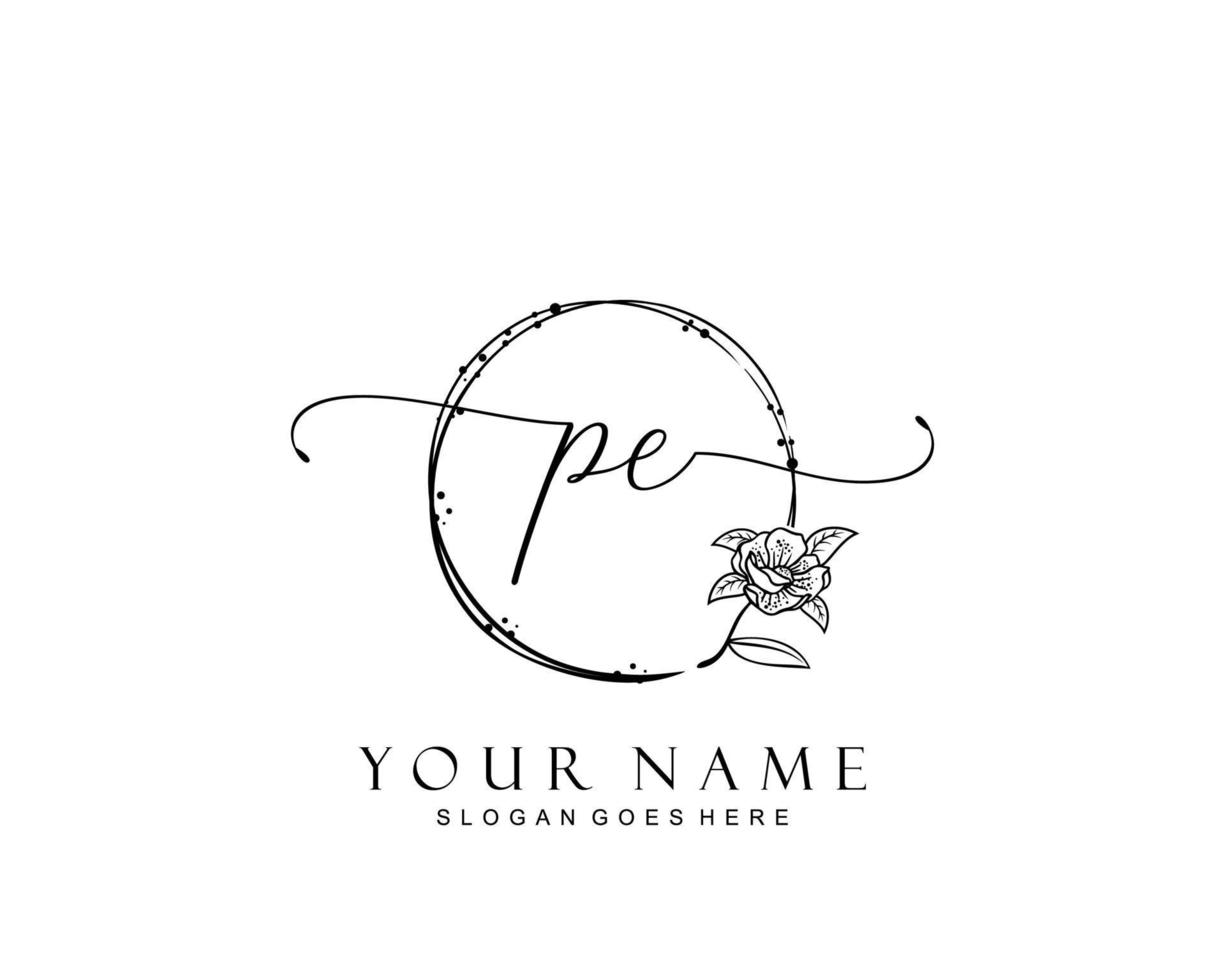 Initial PE beauty monogram and elegant logo design, handwriting logo of initial signature, wedding, fashion, floral and botanical with creative template. vector