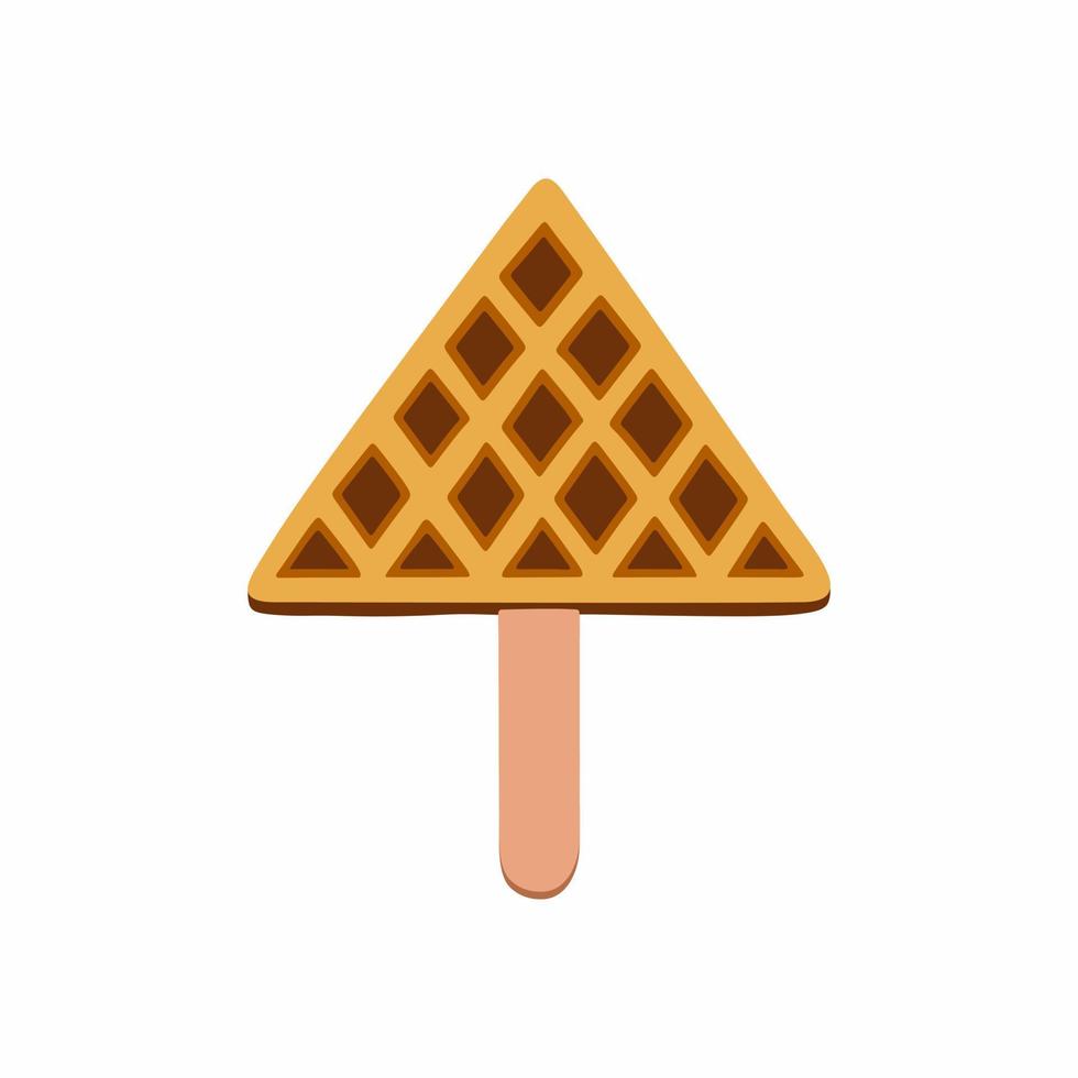 Sweet food and dessert food, vector illustration of golden brown triangle shape homemade corn dog or hot dog waffle on a stick. Isolated on white background.