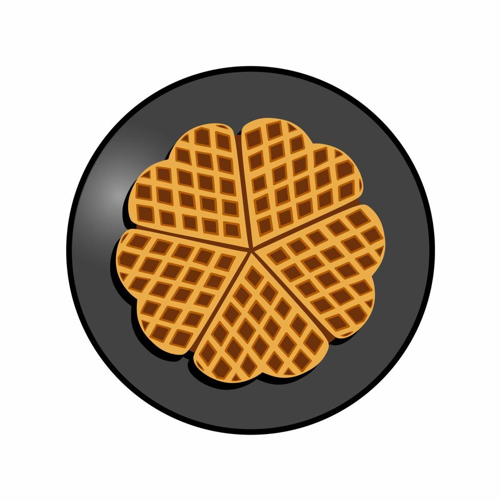 Valentines day sweet lunch. Hearts shape pastry. Sweet cookies. Love day. Tasty homemade waffles. Dessert in a black modern minimalistic plate. vector