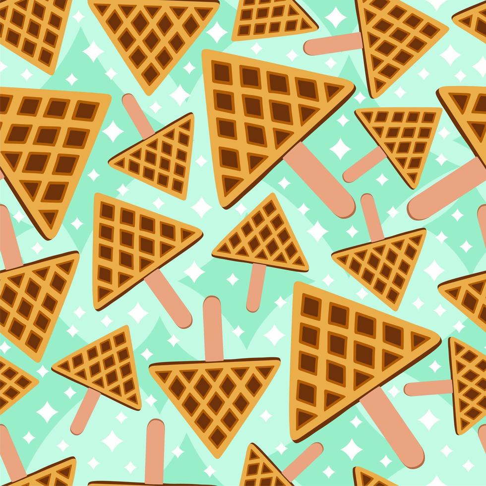 Sweet food and dessert food, vector seamless illustration of triangle shape golden brown homemade corn dog on a stick in various flavors decorations. Fabric, textile, print, wrapping paper.