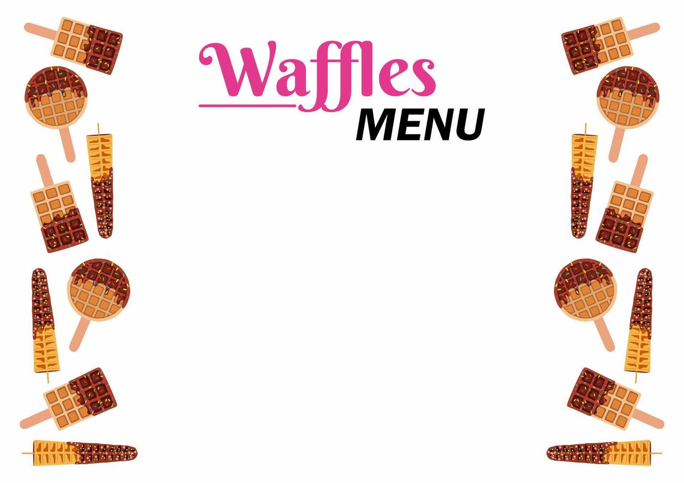 waffles café o menú de restaurante maqueta. espacio vacío para texto. gofres diferentes aislados sobre fondo blanco. Formas de círculo, cono y rectángulo. vector