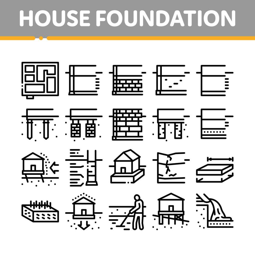 House Foundation Base Collection Icons Set Vector