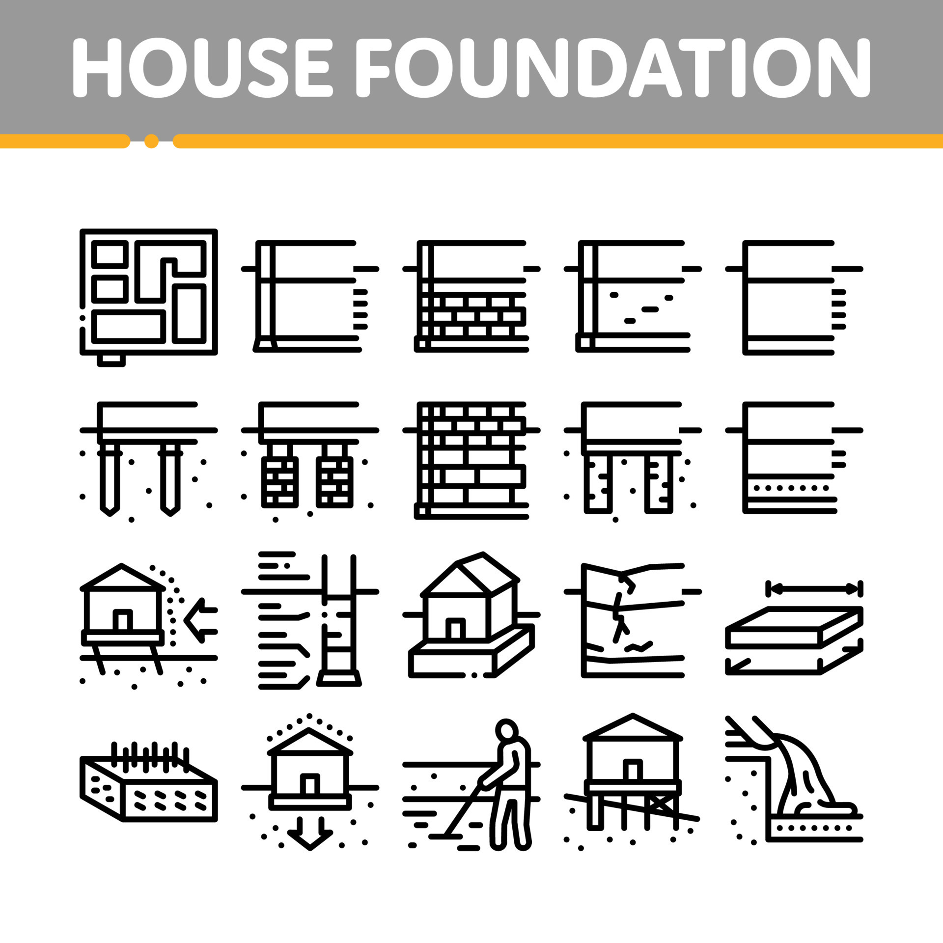 House Foundation Base Collection Icons Set Vector 17482444 Vector Art
