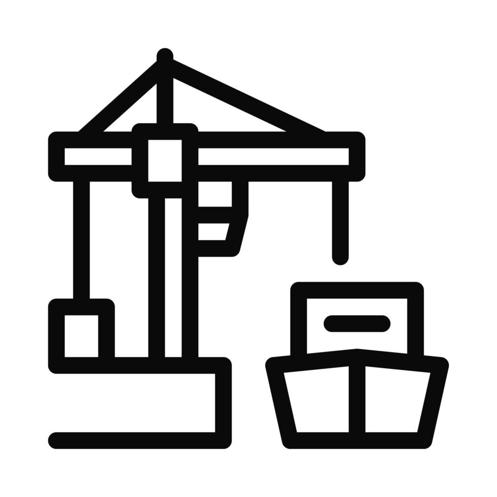 port crane and ship icon vector outline illustration