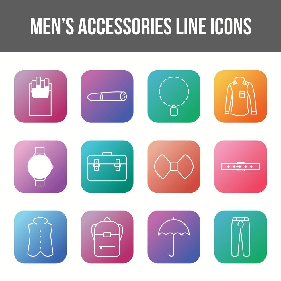 Unique men's accessories vector line icon set