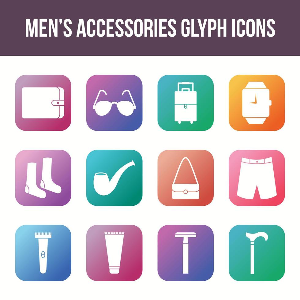 Unique men's accessories vector glyph icon set